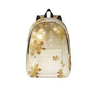Zaino casual leggero - Borsa in tela elegante e resistente per scuola, all'aperto e uso quotidiano, stampe natalizie in seta dorata, Nero , S