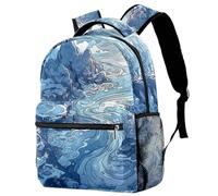 Zaino casual per la scuola per donne e uomini, blu e bianco, borsa per libri di sabbia mobile di grande capacità, zaino leggero e carino da viaggio