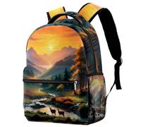 Zaino casual per la scuola per donne e uomini, borsa da viaggio con cervo di montagna d'arte grande capacità zaino leggero carino da viaggio