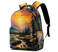 Zaino casual per la scuola per donne e uomini, borsa da viaggio con cervo di montagna d'arte grande capacità zaino leggero carino da viaggio