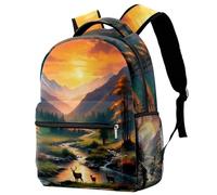 Zaino casual per la scuola per donne e uomini, borsa da viaggio con cervo di montagna d'arte grande capacità zaino leggero carino da viaggio