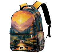 Zaino casual per la scuola per donne e uomini, borsa da viaggio con cervo di montagna d'arte grande capacità zaino leggero carino da viaggio