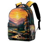 Zaino casual per la scuola per donne e uomini, borsa da viaggio con cervo di montagna d'arte grande capacità zaino leggero carino da viaggio