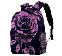 Zaino casual per la scuola per donne e uomini, borsa per libri con rosa viola e nera, grande capacità, zaino leggero e carino da viaggio