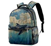 Zaino casual per la scuola, per donne e uomini, con balena, grande capacità, leggero, carino, da viaggio