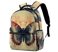 Zaino casual per la scuola, per donne e uomini, con motivo vintage a farfalla, grande capacità, leggero, carino, da viaggio