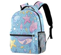 Zaino casual per la scuola, per donne e uomini, con pesci balena e stelle marine, grande capacità, leggero, carino, da viaggio