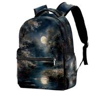 Zaino casual per la scuola, per donne e uomini, Moon Beauty Bookbag di grande capacità, leggero e carino, da viaggio