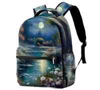 Zaino casual per la scuola, per donne e uomini, Moon Beauty Bookbag di grande capacità, leggero e carino, da viaggio
