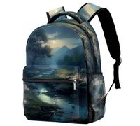 Zaino casual per la scuola, per donne e uomini, Moon Beauty Bookbag di grande capacità, leggero e carino, da viaggio