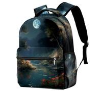 Zaino casual per la scuola, per donne e uomini, Moon Beauty Bookbag di grande capacità, leggero e carino, da viaggio