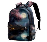 Zaino casual per la scuola, per donne e uomini, Moon Beauty Bookbag di grande capacità, leggero e carino, da viaggio