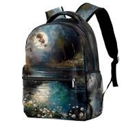 Zaino casual per la scuola, per donne e uomini, Moon Beauty Bookbag di grande capacità, leggero e carino, da viaggio