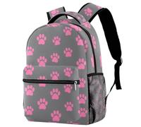 Zaino casual per la scuola per donne e uomini, zaino da viaggio con zampa rosa, grande capacità, leggero, carino, da viaggio