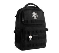 Zaino casual The Punisher unisex, taglia unica, nero con toppa ricamata, tasca frontale e spallacci imbottiti regolabili, ideale per scuola, lavoro e uso quotidiano