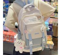 Zaino classico con motivo a lettere, decorato con ciondolo a fumetti e badge stile scolastico, adatto per la scuola, la stagione del ritorno a scuola, borsa per laptop e borsa per computer, nonché alt