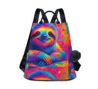 Zaino colorato con bradipo dipinto a olio, zainetto, design con apertura posteriore, tasche multiple per viaggi e shopping