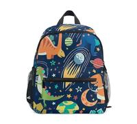 Zaino colorato con dinosauri e pianeti spaziali per bambini e bambine, mini borsa da viaggio con targhetta per il nome, Dinosauri colorati pianeti spaziali, 3-5 Years, Zaini Carino