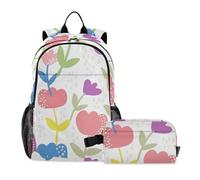 Zaino colorato con motivo floreale con lunchbox per ragazzi borsa da scuola e scatola per il pranzo Set per ragazzi borse per ragazzi scuola ragazzi 7-10, Motivo floreale colorato