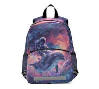 Zaino colorato per bambini con astronauta che cavalca una dolpin in uno spazio, zaino per bambini per ragazzi e ragazze, borsa da viaggio per asilo nido
