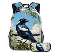 Zaino con astuccio, 2 pezzi, bellissimo set di zaini per la scuola, per ragazzi, ragazze, adolescenti, borsa per libri per studenti, graziosa gazza, Multicolore, B:29.4x20x40cm P:19x7.5x3.8cm, Zaini