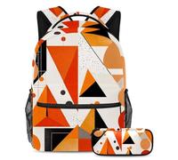 Zaino con astuccio combinato, migliora il tuo swag scolastico con questo elegante set per ragazzi e ragazze, geometrica astratta arancione, Multicolore, B：29.4x20x40cm P：19x7.5x3.8cm, Zaini Daypack