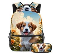 Zaino con astuccio, motivo: cane e fiore Be Ready for Anything, set di zaini per la scuola per ragazzi ragazze adolescenti, Multicolore, B:29.4x20x40cm P:19x7.5x3.8cm, Zaini Daypack