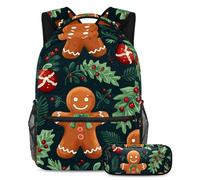 Zaino con astuccio, motivo: omino di pan di zenzero con scritta "Stay Ahead of the Class", set da 2 pezzi per ragazzi e ragazze, Multicolore#07, B：29.4x20x40cm P：19x7.5x3.8cm, Zaini Daypack