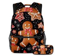 Zaino con astuccio, motivo: omino di pan di zenzero con scritta "Stay Ahead of the Class", set da 2 pezzi per ragazzi e ragazze, Multicolore#03, B：29.4x20x40cm P：19x7.5x3.8cm, Zaini Daypack