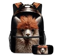 Zaino con astuccio per ragazzi e ragazze, con grazioso alpaca per liberare la creatività, set da 2 pezzi, Multicolore#02, B:29.4x20x40cm P:19x7.5x3.8cm, Zaini Daypack