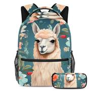 Zaino con astuccio per ragazzi e ragazze, con grazioso alpaca per liberare la creatività, set da 2 pezzi, Multicolore#05, B:29.4x20x40cm P:19x7.5x3.8cm, Zaini Daypack