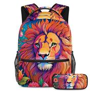 Zaino con astuccio, set da 2 pezzi indispensabile per la scuola per ragazzi, ragazze, adolescenti, disegno a colori con api, Multicolore#06, B：29.4x20x40cm P：19x7.5x3.8cm, Zaini Daypack