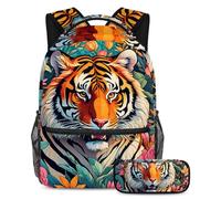 Zaino con astuccio, set da 2 pezzi indispensabile per la scuola per ragazzi, ragazze, adolescenti, disegno a colori con api, Multicolore#04, B：29.4x20x40cm P：19x7.5x3.8cm, Zaini Daypack