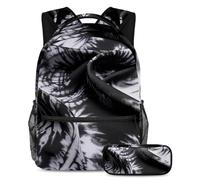 Zaino con astuccio, set di zaino per la scuola per ragazzi ragazze adolescenti, colore nero tie dye, Multicolore#04, B：29.4x20x40cm P：19x7.5x3.8cm, Zaini Daypack