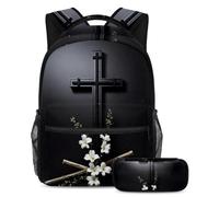 Zaino con astuccio, set di zaino per la scuola per ragazzi ragazze adolescenti, graziosa borsa da viaggio, croce nera pasquale, Multicolore, B:29.4x20x40cm P:19x7.5x3.8cm, Zaini Daypack