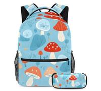Zaino con astuccio, The Ultimate Book Bag per ragazzi, ragazze e adolescenti, motivo fungo blu, Multicolore, B:29.4x20x40cm P:19x7.5x3.8cm, Zaini Daypack