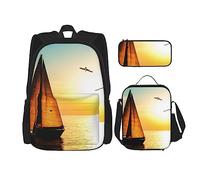 Zaino con barca a vela sull'oceano borsa da viaggio personalizzata con borsa per il pranzo astuccio set di 3 pezzi, Nero , Taglia unica, Zaini Daypack
