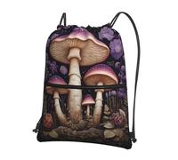 Zaino con cerniera e coulisse con due funghi viola nel bosco: design versa