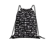 Zaino con Coulisse 36x42cm, Fish Bones Black Sacca Ginnastica di Grande capacità Durevole Borsa Nuoto, per Uomo, Donna, Compleanno