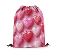 Zaino con Coulisse 3D Hearts Happy Love Theme Watercolor Pink Heart Romantic Style Sacca Sportiva Fashion Gym Sack Portaoggetti Borsa con Coulisse per Palestra Viaggi Scuola 36X42CM