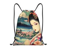 Zaino con Coulisse Anime Girl Japanese Geisha Pattern Sacca Sportiva Sport Drawstring Bag Fashion Sacche Sportive per Palestra Scuola Escursionismo 36X42CM