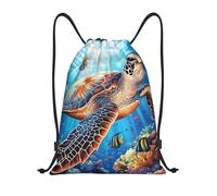 Zaino con Coulisse Art Painting Sea Turtle Pattern Drawstring Backpack Pieghevole Sacchetta Sportiva Grande capacità Sportiva Zainetto per Scuola Viaggi Vacanze