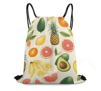 Zaino con Coulisse Avocado Nut Banana Pineapples Oranges Drawstring Backpack Grande capacità Sacca da Palestra Pieghevole Borsa con Coulisse per Viaggi Scuola Unisex