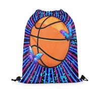 Zaino con Coulisse Basketball Ball Theme Neon Butterflies Geometry Sacca Sportiva Sport Drawstring Bag Unisex Sacche Sportive per Palestra Viaggi Scuola 36X42CM