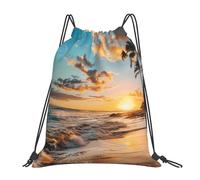 Zaino con Coulisse Beach Sunset Sea Sacchetta Sportiva Pieghevole Sportiva Zainetto Impermeabile Drawstring Backpack per Unisex Scuola Vacanze