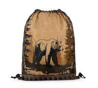 Zaino con Coulisse Bear Decor Reversible Hunting Bear Rustic Drawstring Backpack Leggero Borsa con Coulisse Resistente Sacca da Palestra per Unisex Viaggi Vacanze