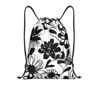 Zaino con Coulisse Black And White Flowers Sacca da Palestra Impermeabile Drawstring Backpack Pieghevole Sportiva Zainetto per Scuola Unisex Vacanze