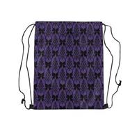 Zaino con Coulisse Black Bowknot Vintage Lace Damask Sacca Ginnastica Impermeabile Durevole Borsa da Spiaggia, per Uomo, Donna, Arrampicata, 36x42cm