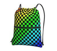 Zaino con Coulisse Black Rainbow Checkerboard Pattern Sacca da Palestra Grande capacità Drawstring Backpack Pieghevole Sportiva Zainetto per Viaggi Vacanze Unisex