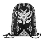 Zaino con Coulisse Black White Moth Skull Sacca da Palestra Leggero Sacchetta Sportiva Pieghevole Drawstring Backpack per Scuola Viaggi Unisex